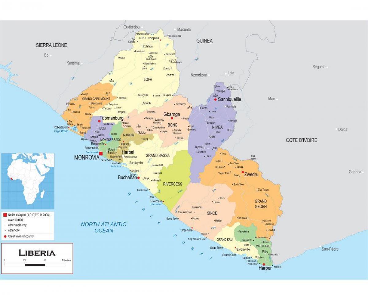 mapa de desenhar o mapa político da Libéria