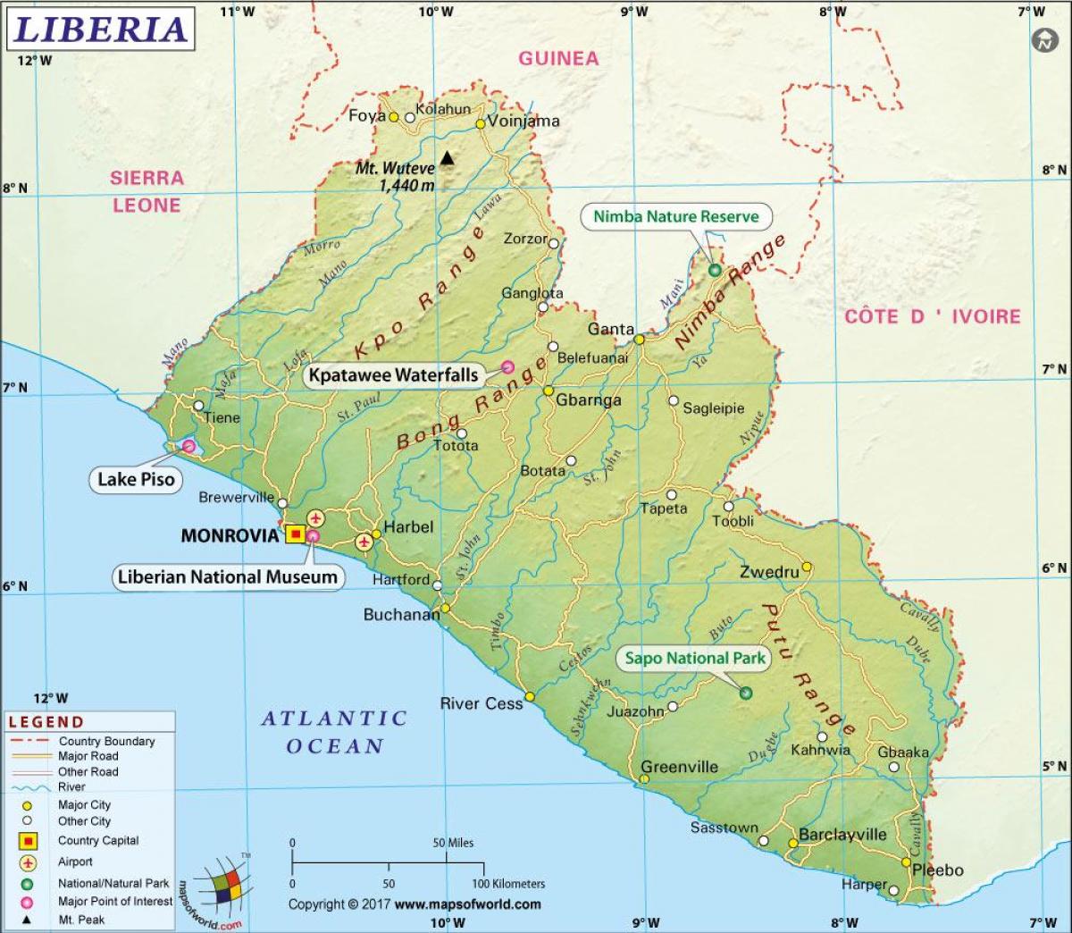 o mapa da Libéria
