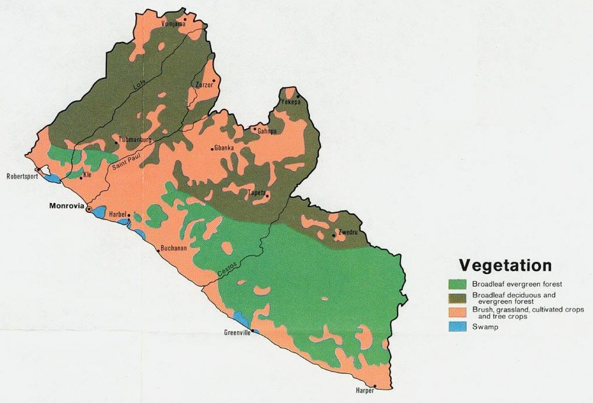 mapa de vegetação mapa da Libéria