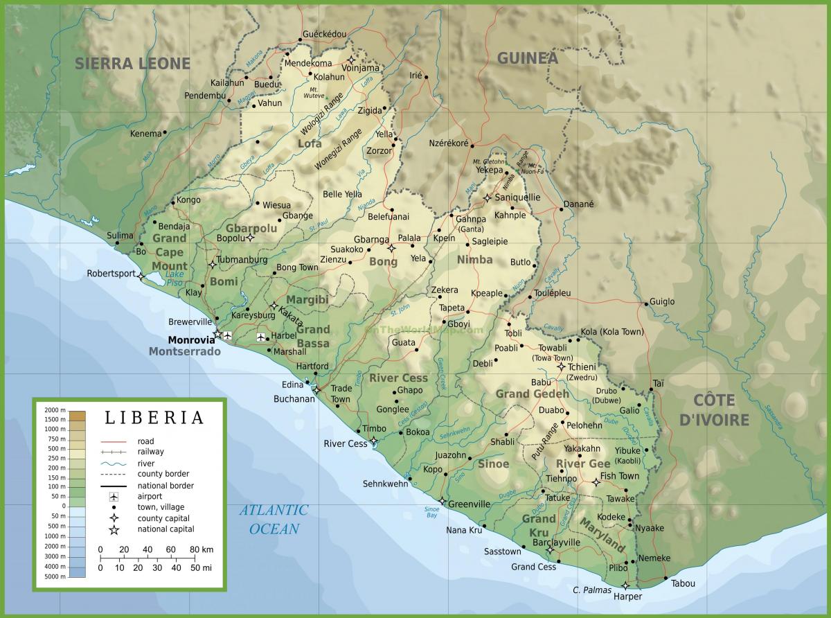 desenhar o mapa físico da Libéria