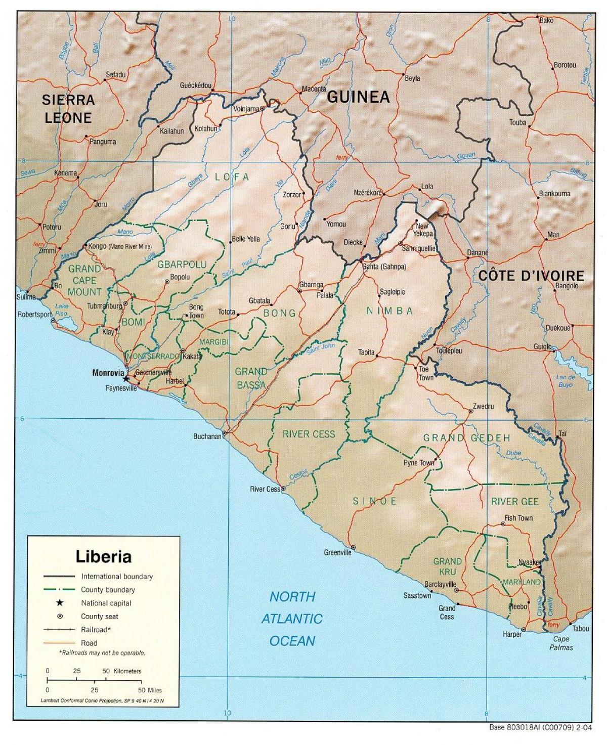 mapa da mapa geográfico da Libéria