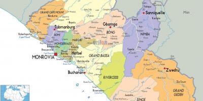 O mapa político da Libéria