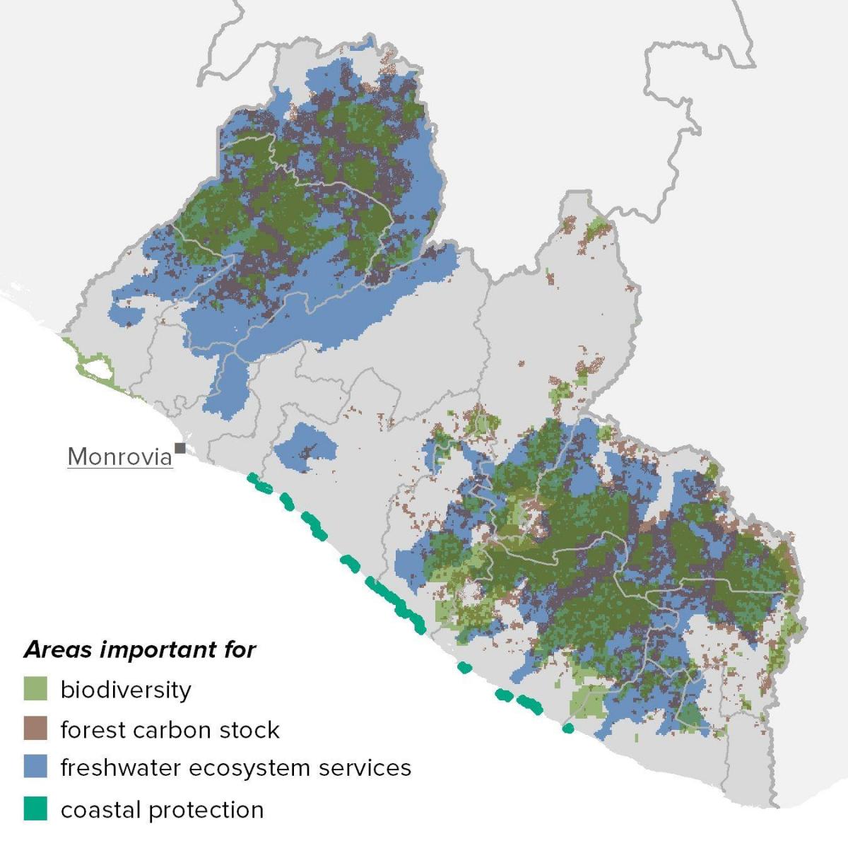 mapa da Libéria recursos naturais